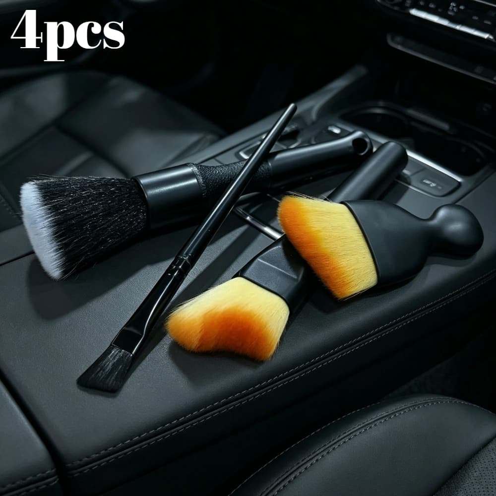 TEMU 4pcs Car Cleaning Brush Set: Long And Short Brushes For Car Interior Cleaning, Air Vent Cleaning Brush, Soft Bristle Car Wash Brush, And Crevice Dust Removal Brush