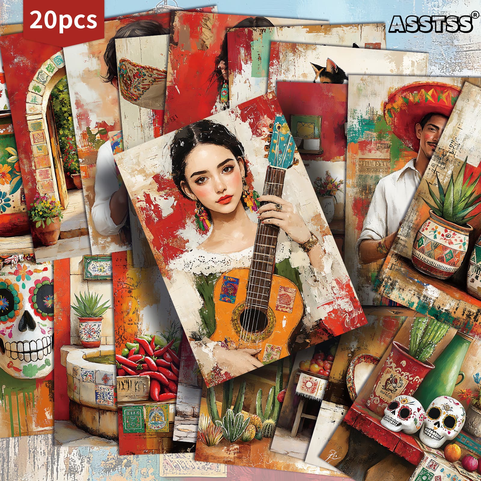 TEMU 20-pack Asstss Vintage Mexican And Arts Postcards | 4x6 Inches Retro Junk Journal Supplies Paper, Scrapbooking Supplies, Collectible Decorative Painting Cards For Scrapbooking & Crafting