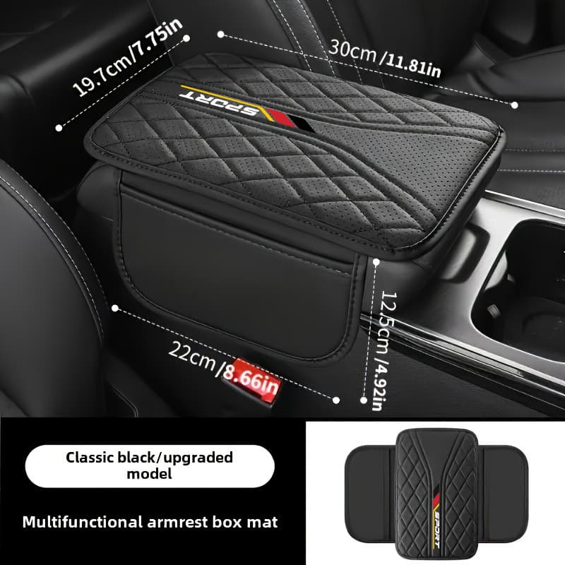 TEMU 1pc Faux Leather Pu Car Armrest Pad With Side Storage Pocket, Comfortable Elbow Support, Stylish Stitching Design, Scratch-resistant And Style, Suitable For Most Models