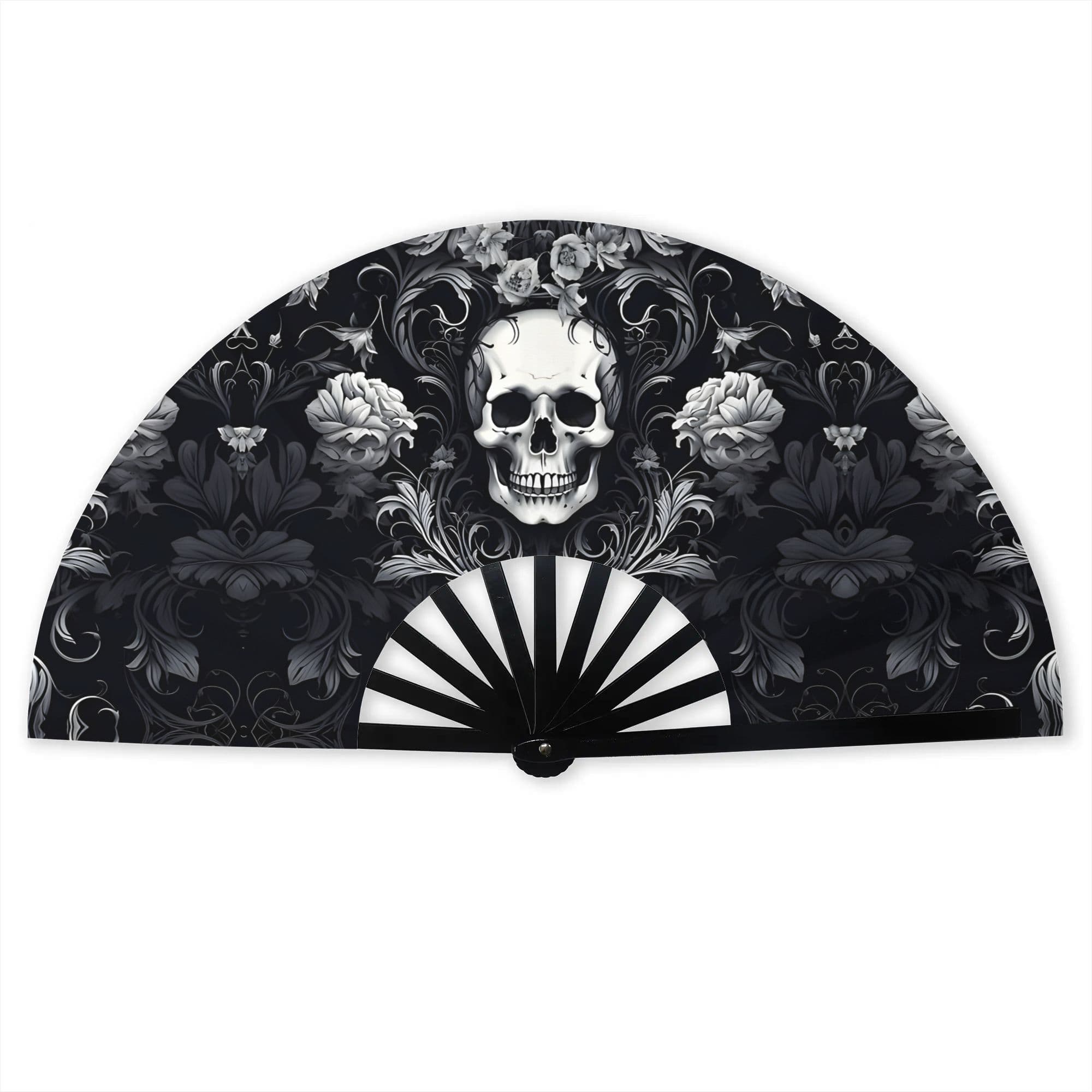 TEMU Skull Roses Damask Gothic Flowers Folding Hand Fan For Outdoor Camping Parties Street Style Additions Creative Fashion Prop Party Accessory, Without Battery