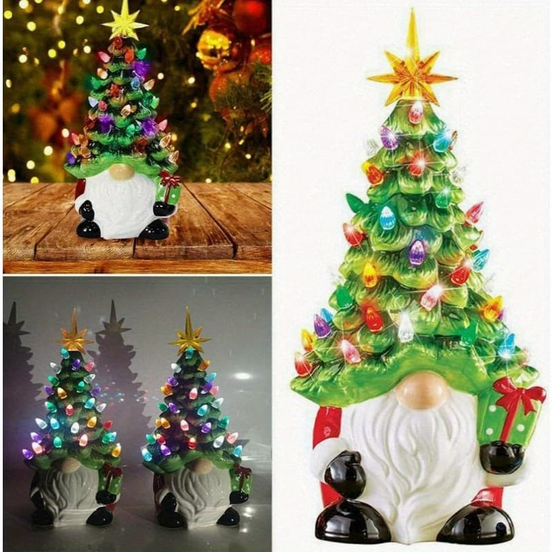TEMU Lighted Up Christmas Tree Gnomes Handmade Luminous Resin Christmas Gnomes With Colorful Light Bulbs Holiday Present 6''h Christmas Tree Christmas Decorations For Home Mantel Window Sill Decor