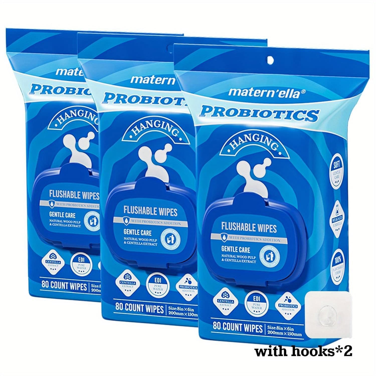 TEMU Matern'ella Extra Large Unscented Flushable Wipes For Adults, Made From Plant-based Fibers With Probiotics, Alcohol-free And Safe For Sewers, Packs Of 240 Wipes