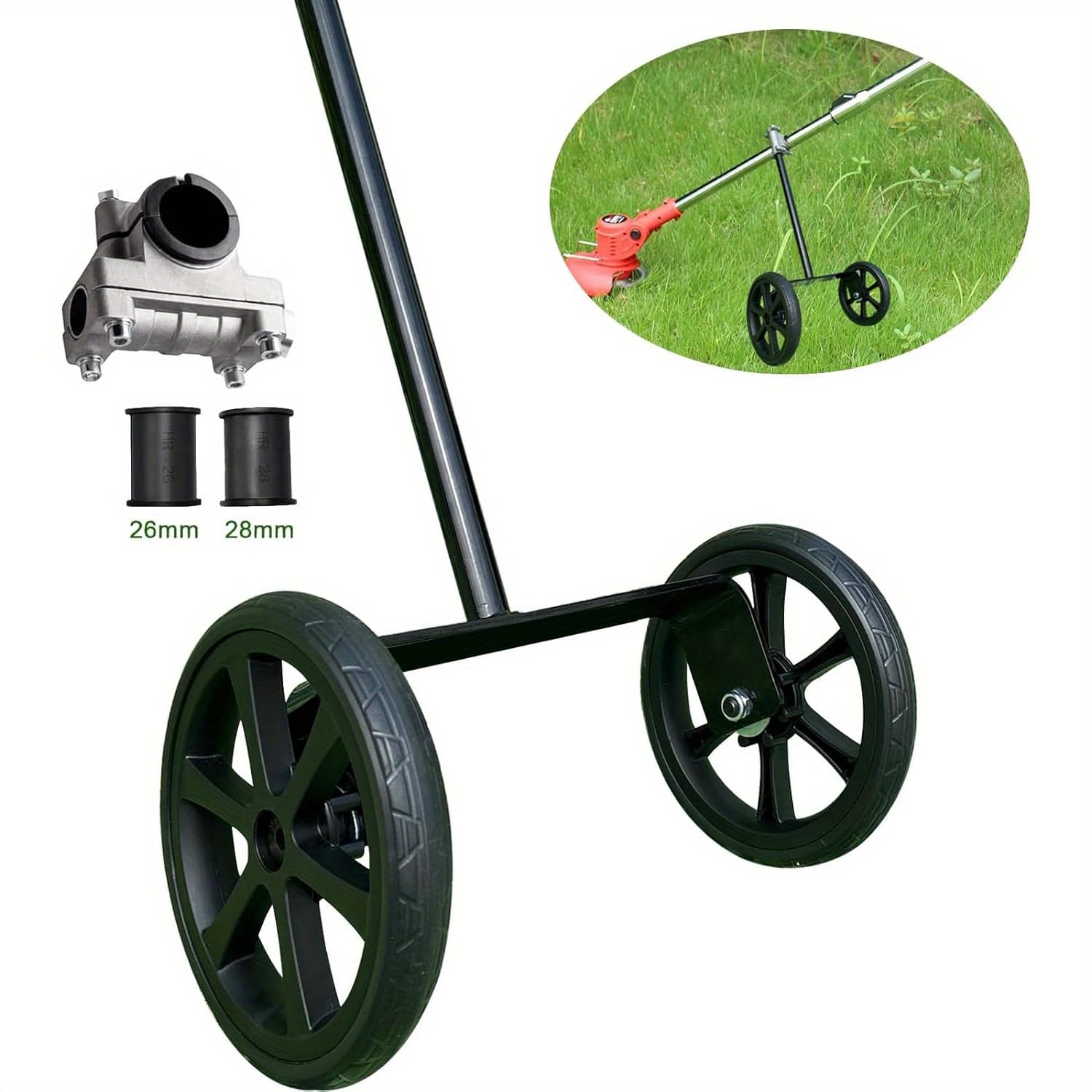 TEMU Adjustable Height String Trimmer Support Wheel With 26mm Handle Clamp 6 Wheels Walk Behind String Trimmer Auxiliary Attachment For Trimmer Grass Cutter