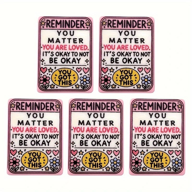 TEMU 5pcs Encouragement Silicone Beads, Flat Printed Focus Beads - Used For Jewelry Making, Keychain Kits, Pen Decoration, Bead Design - Diy Craft Supplies For Keychain Accessories