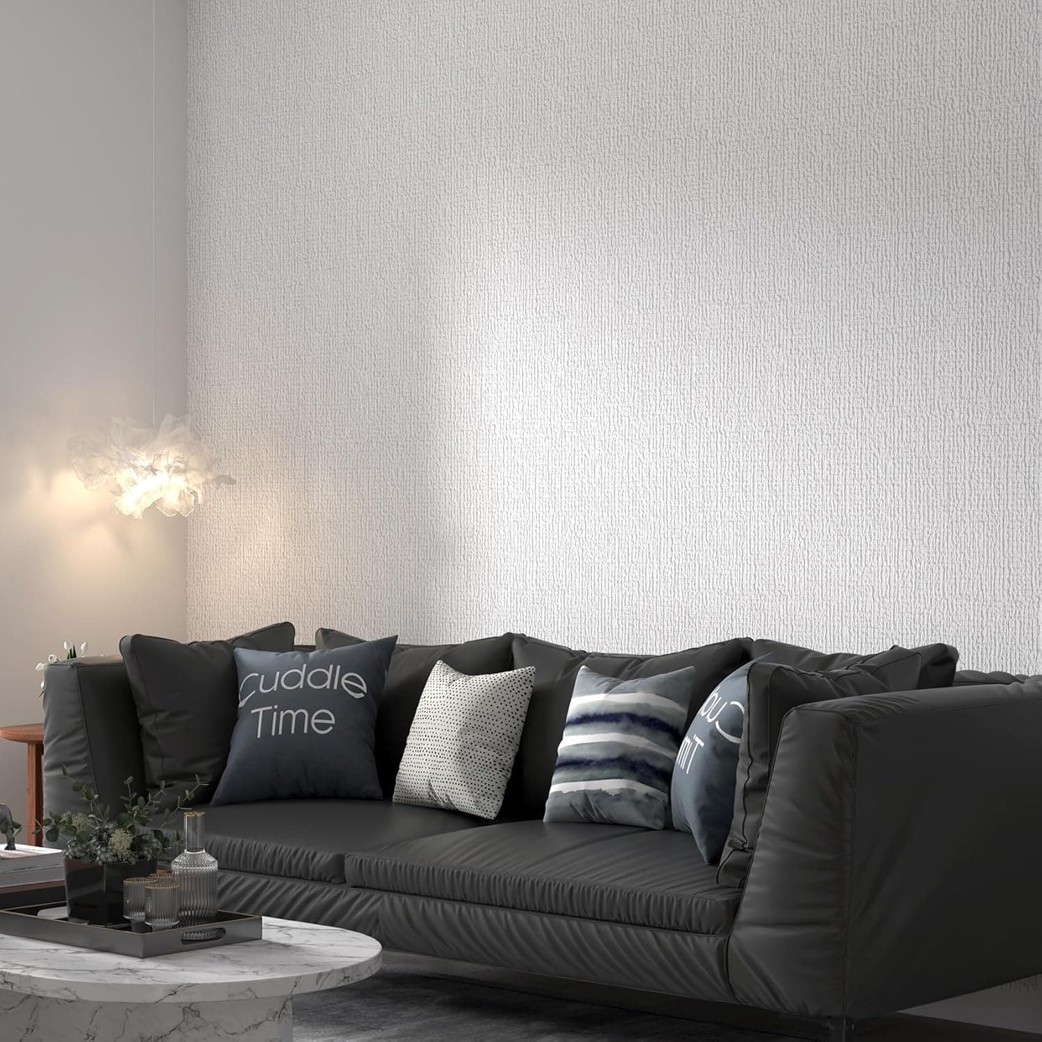 TEMU A Large Roll, Thickened, 50cm Wide White Linen Texture, Insulation, Soundproof, 9mm Thickness, Washable Self-adhesive Insulation Wallpaper, Easy To Replace