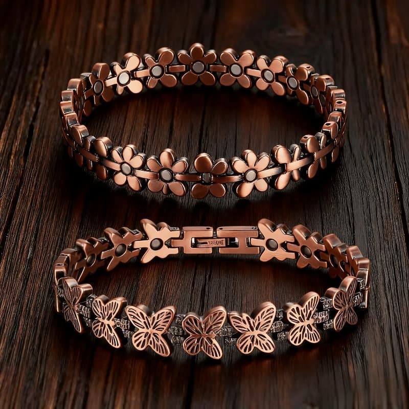 TEMU 2 Elegant Copper Magnetic Bracelets For Women - Slim , Wear Jewelry Gifts, Everyday Additions | Patterns | Adjustable Bracelets