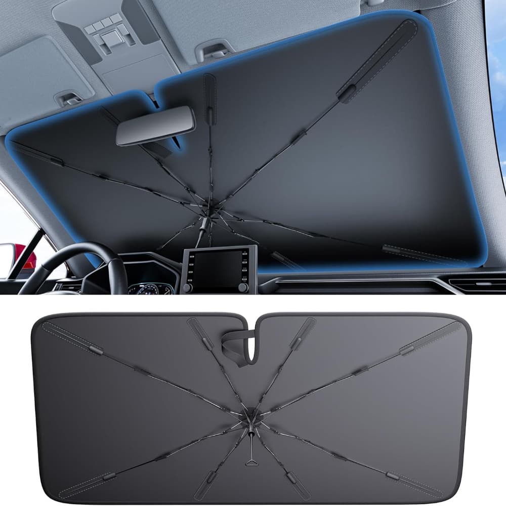 TEMU 2025 Car Windshield Sun Shade [100% Sun Block, 4th-gen Cooling Tech] Reflective Heat Insulation, Portable Foldable Front Window Sunshade Umbrella For Sedans/ Suvs - Universal Fit