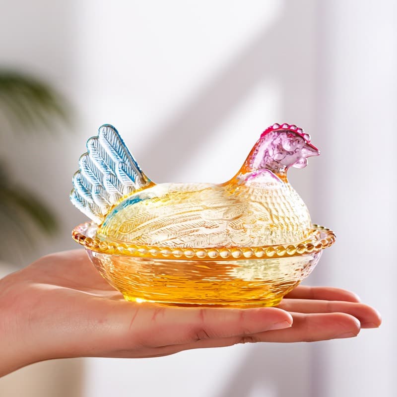 TEMU Elegant And Durable Chicken-shaped Glass Storage Jar With Lid, Perfect Table And Desk Ornament, Reusable, Ideal For Candy, Fruit, Snacks, Or Desktop Decoration, Storage Supplies, , Gifts