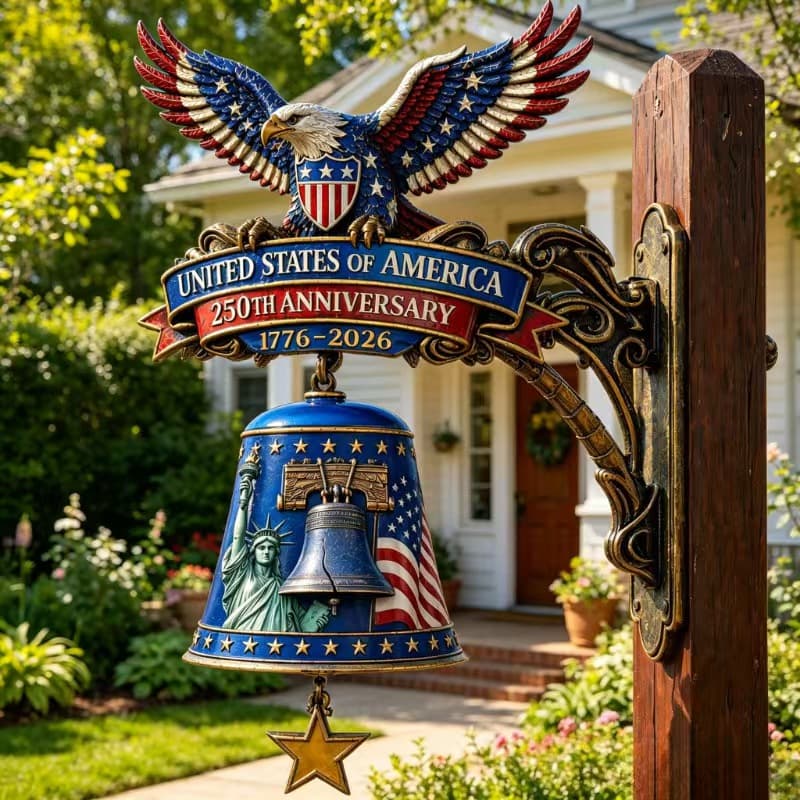 TEMU Vintage American 250th Anniversary Eagle-shaped Doorbell, Patriotic Metal Garden Wind Chime, 1776-2026 Backyard Porch Decoration