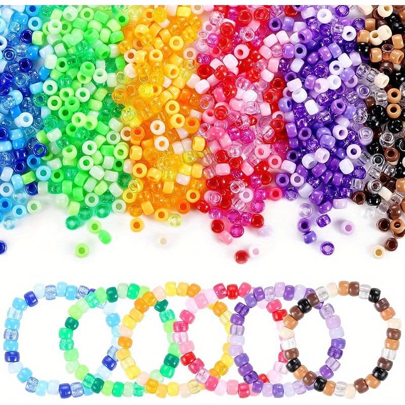 TEMU Small Pony Beads Bulk, 3400pcs+ Kandi Beaded Bracelet, 36 Colors Plastic Beads Craft, Rainbow Hair Beads, Colorful Beads For Making (6x9mm)