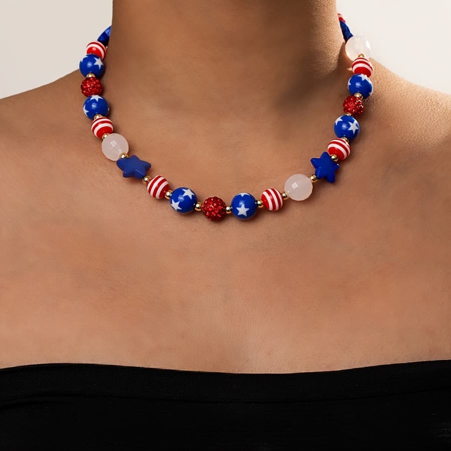 TEMU A Unique Beaded Necklace Featuring Colorful Stars, Perfect For Celebrating Day In The Usa And Ideal For Festive Occasions Or As A Gift