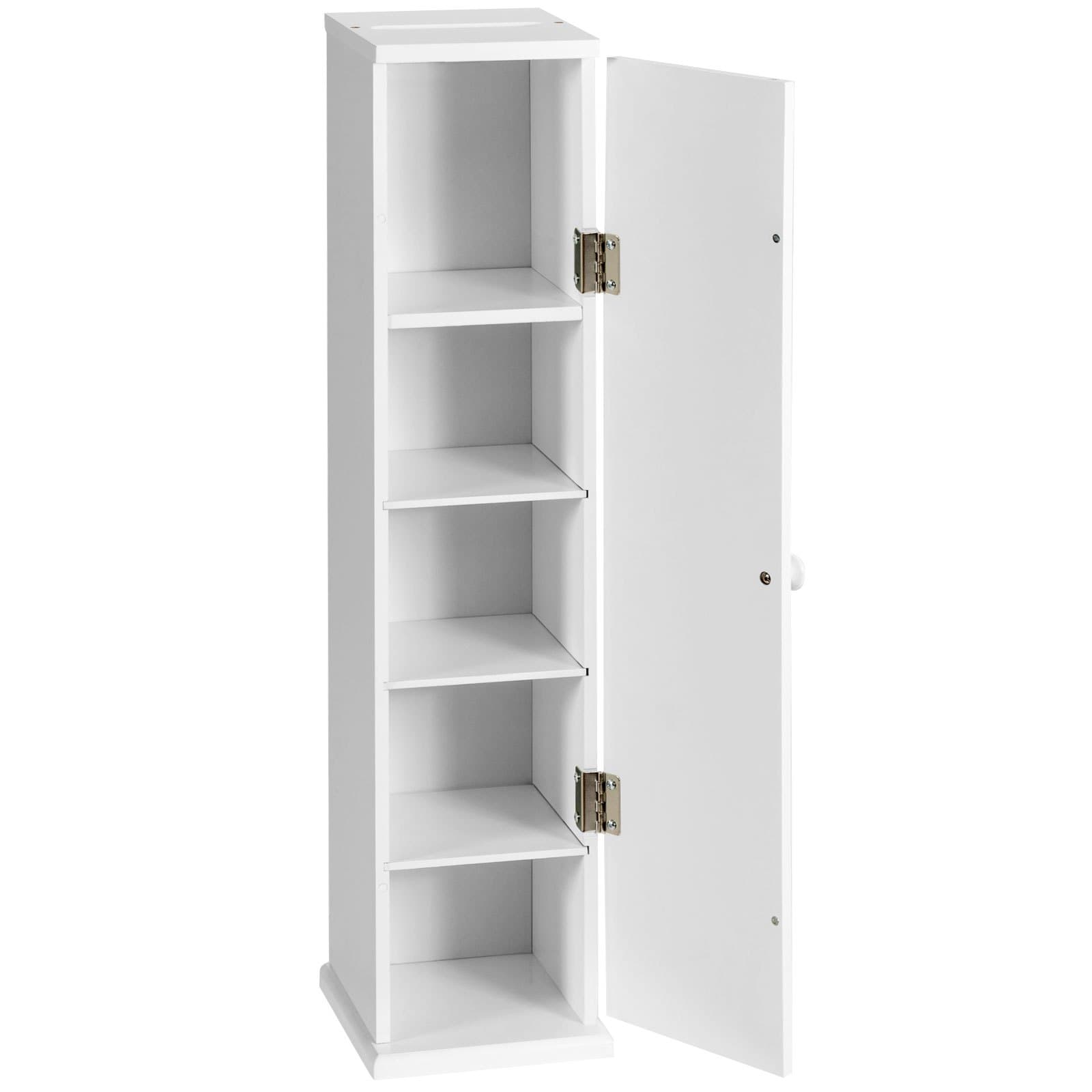 TEMU Costway Free Standing Cabinet, Toilet Paper Holder W/ 3 Detachable Shelves, Hinged Door, Top Slot, 4-tier Large Capacity & Compact Size, Suitable For Bedroom, Living Room, Bathroom