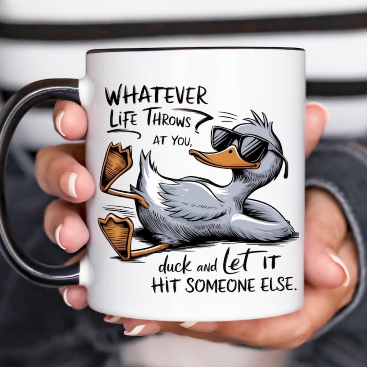 TEMU 1pc, 11oz Coffee Mug, Ceramic Coffee Cup, Cup. Quote " Throws At You, Duck And Hit " - Humorous Cup With Black Handle, Dishwasher Safe, Perfect Gift For , Family, &