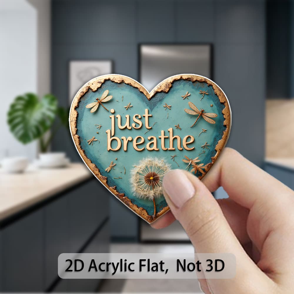 TEMU 2d Flat Surface, 1 Acrylic Refrigerator Magnet, Reusable, Just Breathe Distressed Teal Wall Art - Vintage Dandelion & Whimsical Dragonflies For , , Father's Day & Decor, 2d Flat