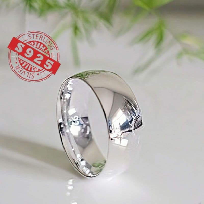 TEMU Classic 925 Ring - 8mm Curved, Simple Elegant Design Suitable For All And Occasions, Unisex