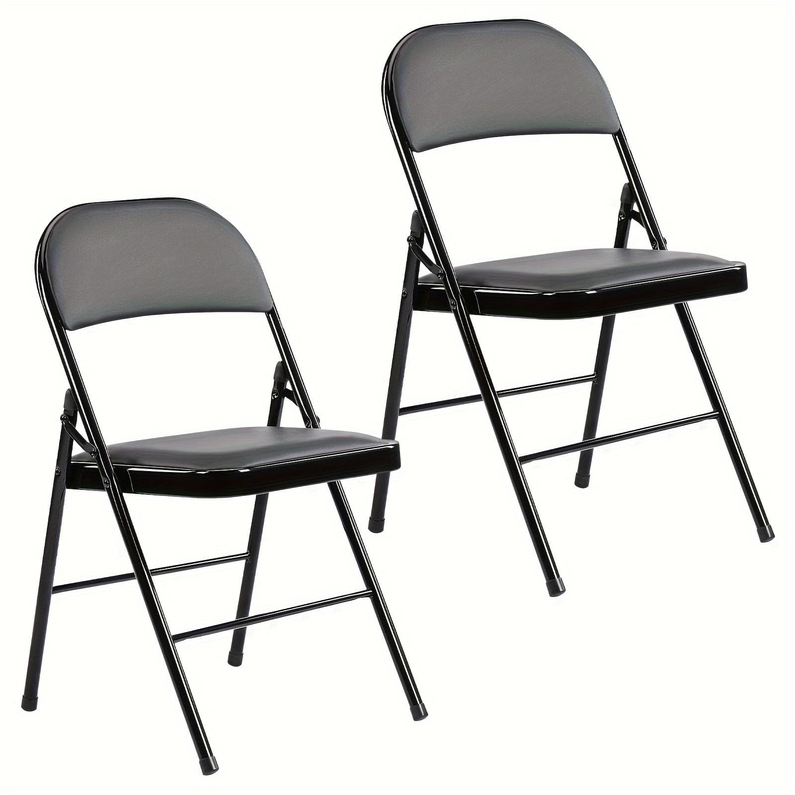 TEMU Folding Chair Set - Sturdy And Comfortable Leather Cushioned Chair For Office, Conference Room Reception, Comfortable Reception Chair, Activity Chair - Black, Khaki