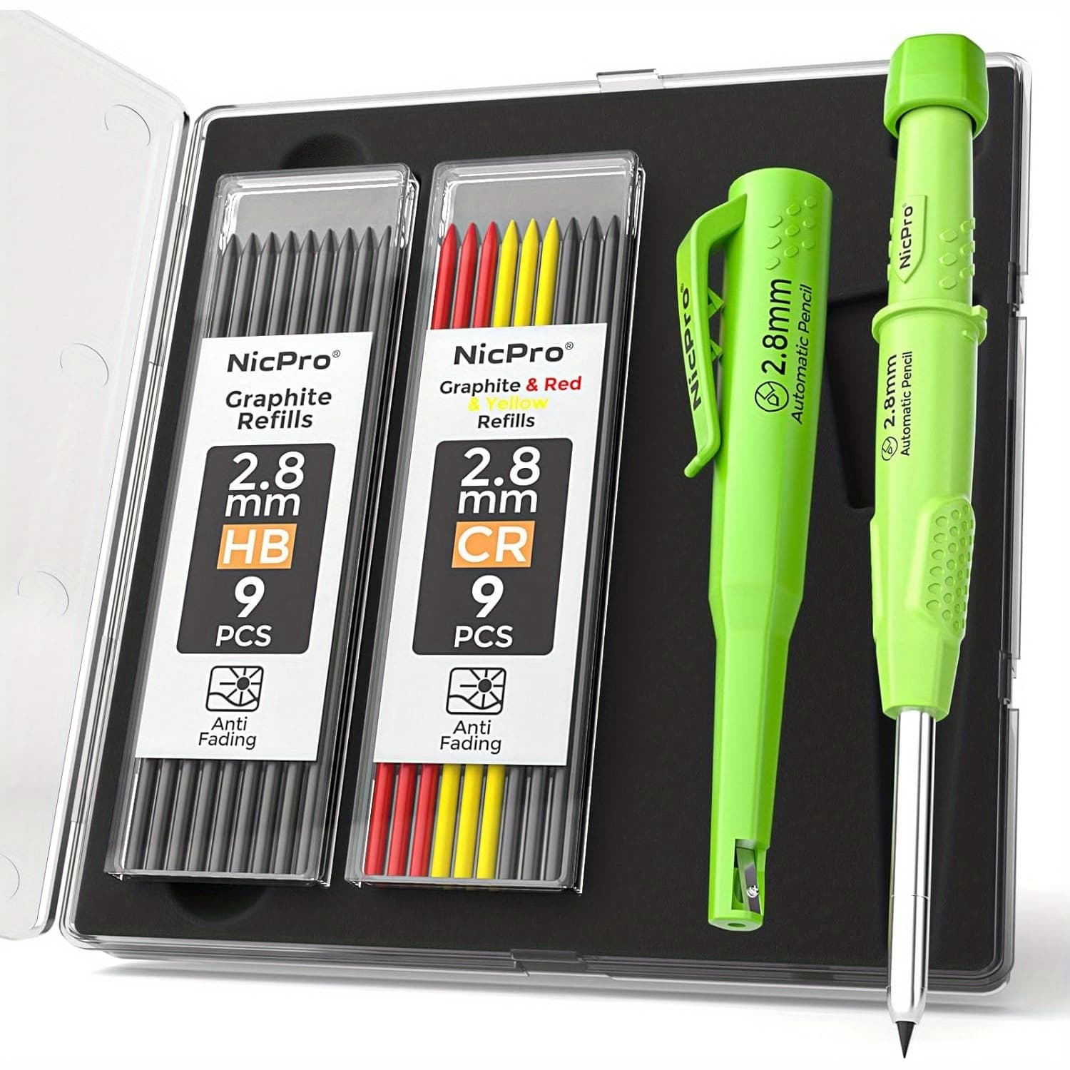 TEMU Carpenter Pencil With Sharpener, 2.8mm Mechanical Pencils With 2 Tube Refills, Deep Hole Marker For Construction, Heavy Duty Woodworking Pencil, Carpenter Tools For Marking