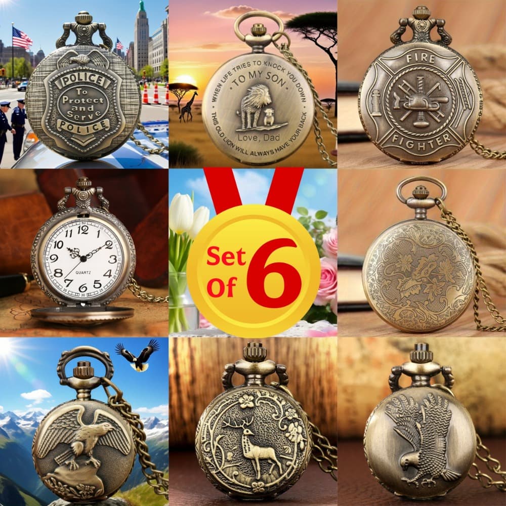 TEMU Set Of 6 Vintage Pocket Watches, 3 Regular Size And 3 Small Size, Classical Elegant Design, To Remember Times, Best Christmas New Year Birthday Father's Day Anniversary Presents