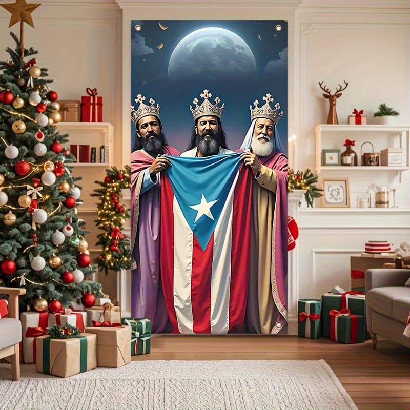 TEMU 1pc Puerto Rican Flag Door Banner- Easy-hang 177.8x88.9cm Decoration With 4 Holes, Ideal For Cultural Celebrations, Events& Church Entrance Decor, Festive Wall Party Banner, Puerto Decorations