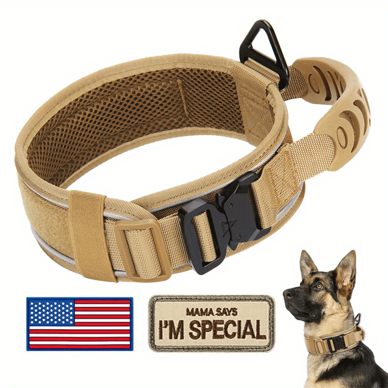 TEMU Zcaynger 3pcs 2.6" Tactical Dog Collar For Medium Dogs, Adjustable Heavy Duty Nylon Dog Collar With Reflective Stitching And Padded Handle For Hiking/running