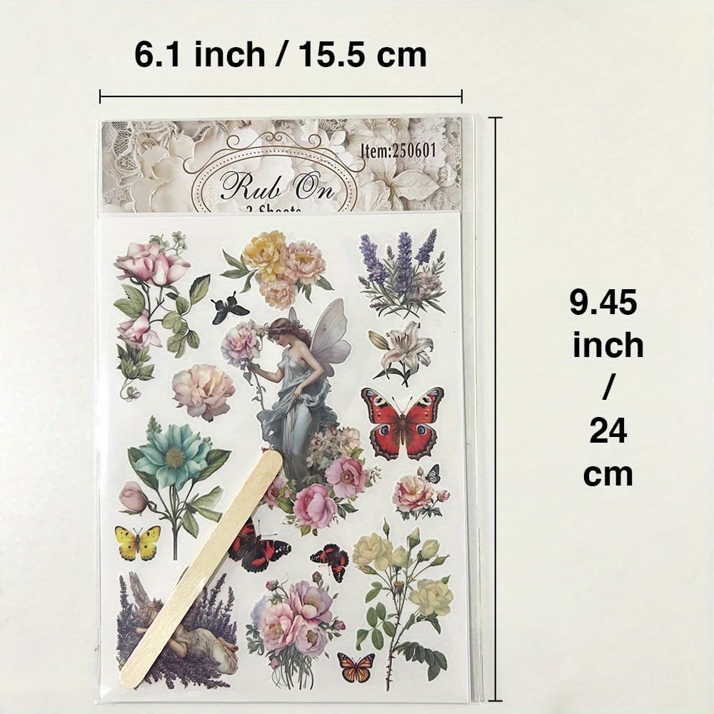 TEMU 3pcs Fairy And Floral Rub On Stickers With Butterflies And For Journaling, Scrapbooking, And Diy Crafts
