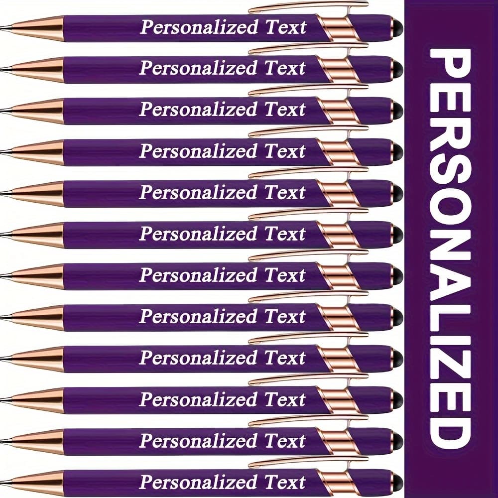 TEMU 24/12/8/6pcs Metal Personalized Engraved Ballpoint Pen Set With Touchscreen Stylus- Smooth Writing, Medium Point, Suitable Office, School, And Art Projects