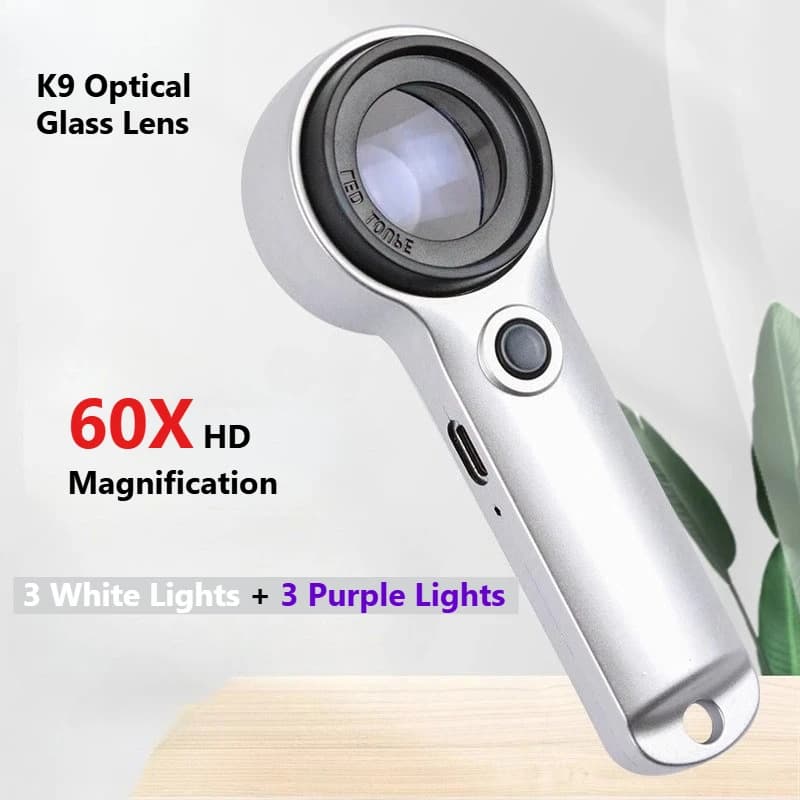 TEMU 60x Magnifying Glass With Purple Light Led- Rechargeable Jewelry, Antiques Reading, Electronics Seniors