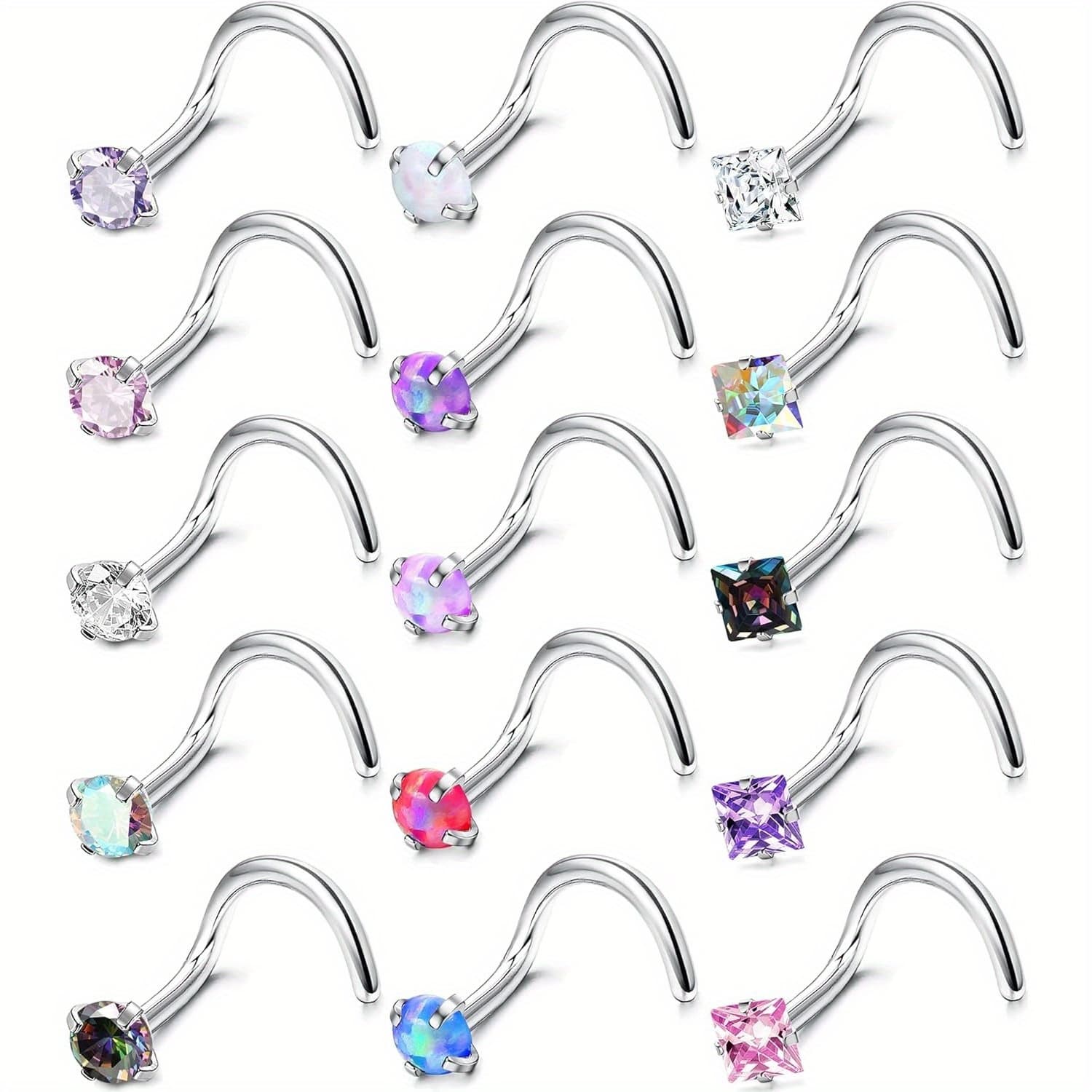 TEMU 15pcs Nose Rings 316l Stainless Steel Nose Rings Studs L Shaped Screw Studs Rings Nose Ring Labret Lip Nose Piercing Jewelry For Women Men