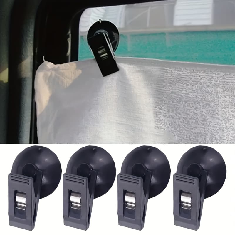 TEMU 4pcs Car Suction Cup Clips - Strong Adhesive Window & Windshield Mounts For Sunshades, Curtains, Tickets - Durable Plastic Removable Holders (black), Car Clips