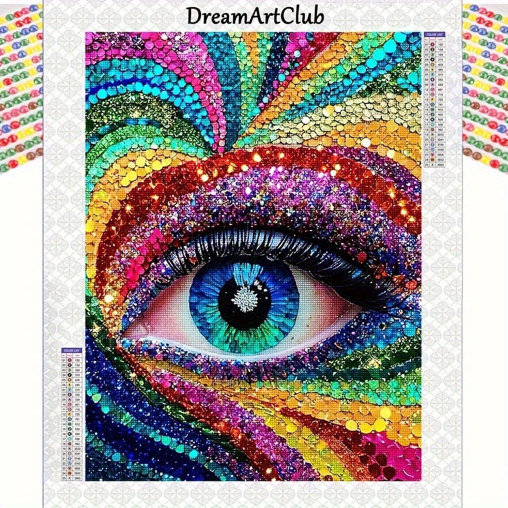 TEMU 1pc 5d Diamond Painting Colorful Eyes, Includes Silk Canvas And Tools Embroidery Home Decoration Set, No Frame 30x 20cm/11.81x 7.9inch