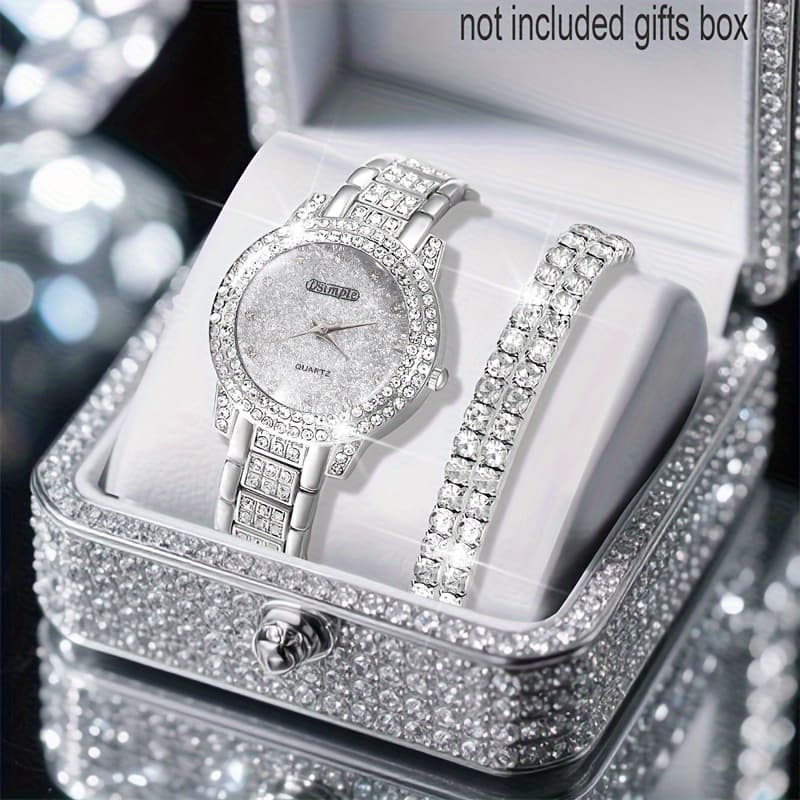 TEMU 3pcs/ Set Elegant Ladies' Quartz Wrist Watch & Shiny Versatile Bracelet - Perfect Gift For Girlfriend, Valentine's Day, Graduation, Ramadan, , Mother's Birthday, Suitable For , Elegant Style