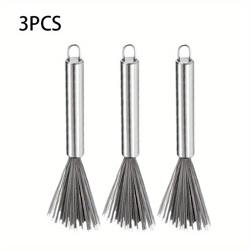 TEMU 3pcs/ 4pcs Multi Functional Cleaning Brush, Stainless Steel Handle+pet Bristles, Used For Cleaning Pots, Fans, Air Conditioning Vents, And Desktop Cleaning