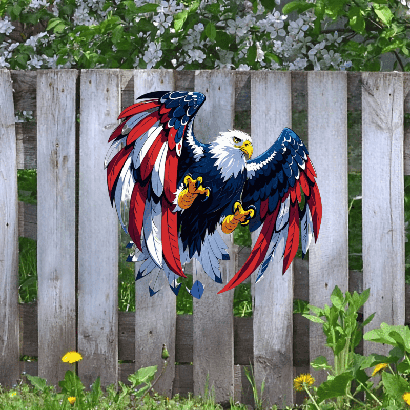 TEMU Retro Eagle Metal Wall Art - Patriotic 2d Decorative Sign With Flag Pattern, For Home, Bar, Garden Or Bathroom - Vintage Style Tin Gift, For Halloween, Day, , Metal Indoor And Outdoor Decoration