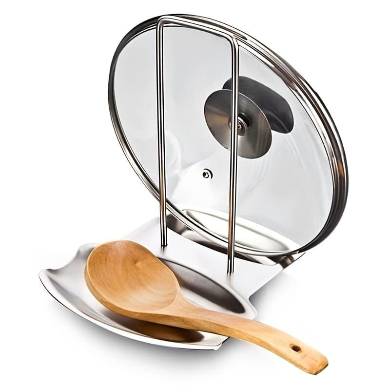 TEMU Stainless Steel Lid Rack With Drainable Tray – Removable, No-drill Spoon Rest For Kitchen, Convenient Storage And Drainage, 410 Material, Space-saving Organizer For Cookware And Utensils