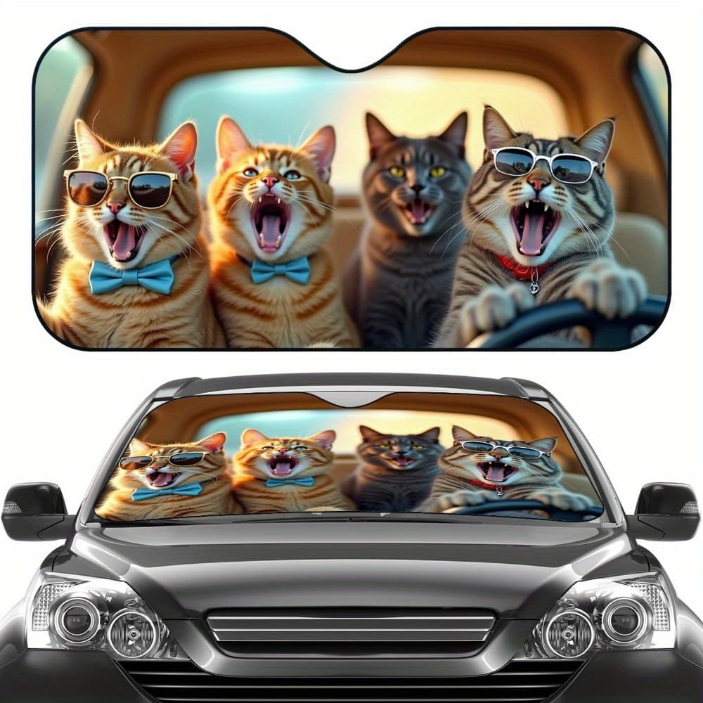 TEMU Sun Protection, 1pc Cute Cat Windshield Sunshade For Car, Foldable, , Universal, Uv Protection And Heat Dissipation, Automotive-interior Accessories, A Gift For