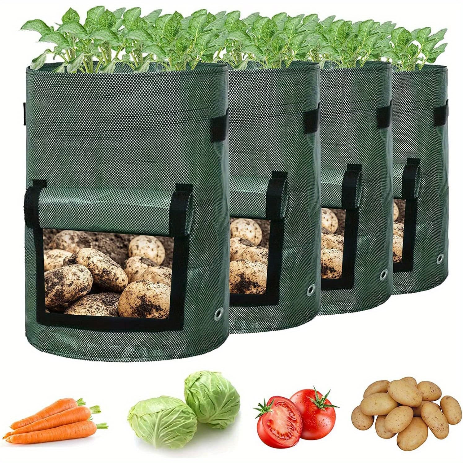 TEMU 4pcs Potato Grow Bags, Potato Planters With Flap And Handles, Vegetables Garden Planting Bags For Onion, Fruits, Tomato, Carrot(7 Gallon), Christmas Essentials