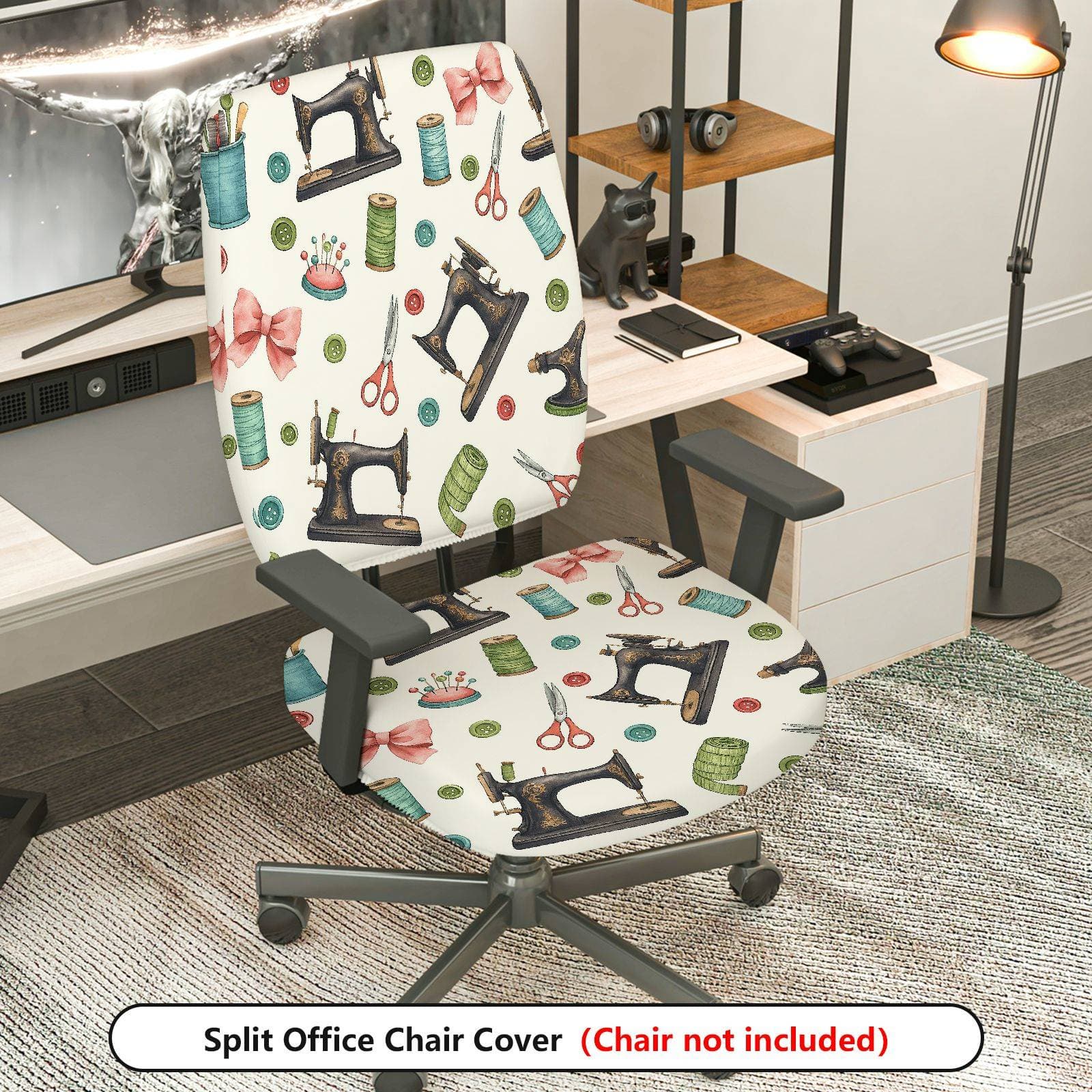 TEMU Set Of 2 Vintage-style Elastic Covers For Office Chairs (chair Not Included), Featuring A Craft Theme For Rotating Tables And Chairs, Includes Removable Covers For The Seat Cushion And Backrest