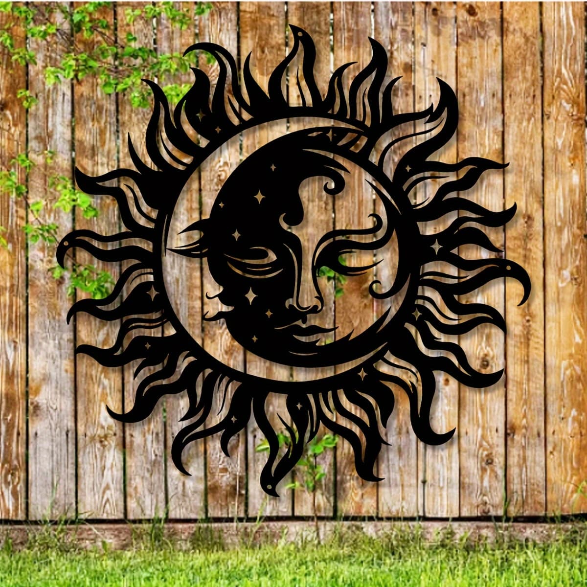 TEMU 2d Flat, 1 Elegant Black Sun And Moon Acrylic Wall Art - Intricate With , Perfect For Home, Office Or Outdoor Garden Decorations