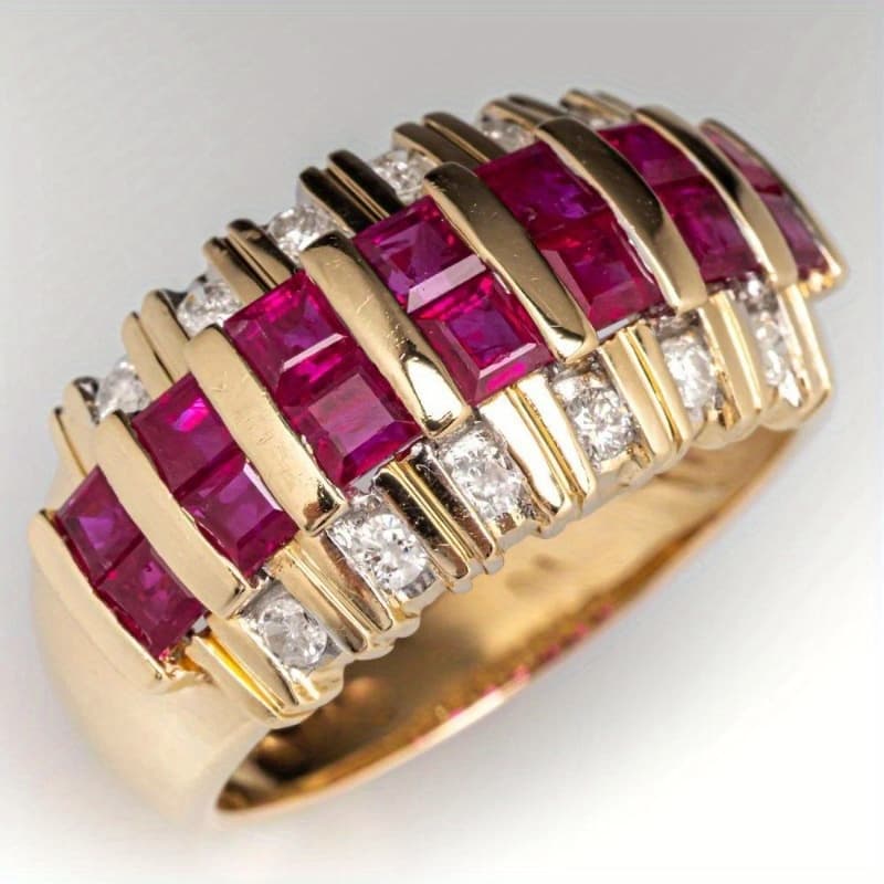 TEMU An Elegant Women's 14k Gold Plated Golden-plated Wedding Ring Set With Synthetic Zirconia, Symbolizing And , To Create An Elegant And Beautiful Engagement/ Wedding Ring
