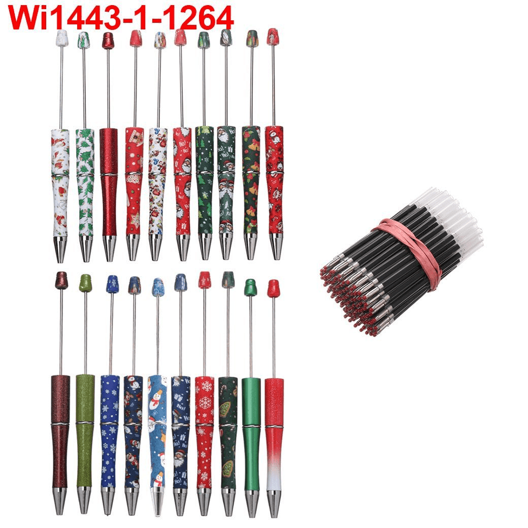 TEMU 120pcs Christmas Beaded Pens Diy Beaded Pen Jewelry Snowflake Christmas Tree Santa Claus Print For Teachers Gifts School Office Supplies (20pcs Pen & 100pcs Refills)
