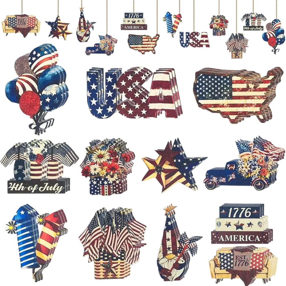 TEMU Set Of 24 Vintage Wooden Hanging Decorations For The , Featuring Suitable For Memorial Day And Celebrations