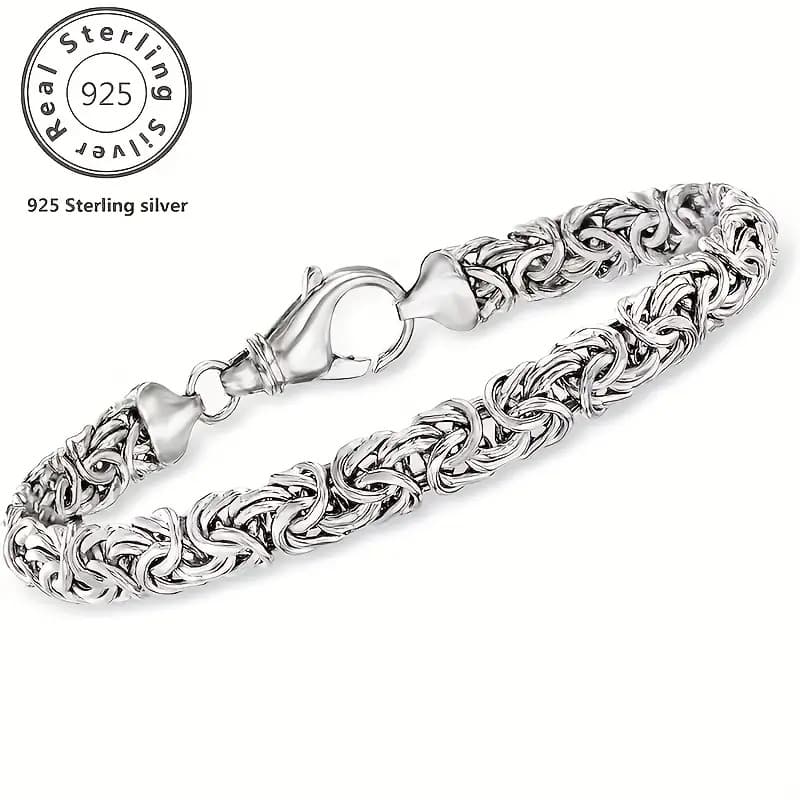 TEMU 1pc Easy And Stylish 925 Sterling Silver Straw Rope Bracelet, Suitable For Daily Wear, Attending Parties, And Occasions, Birthday Gift, Anniversary Gift