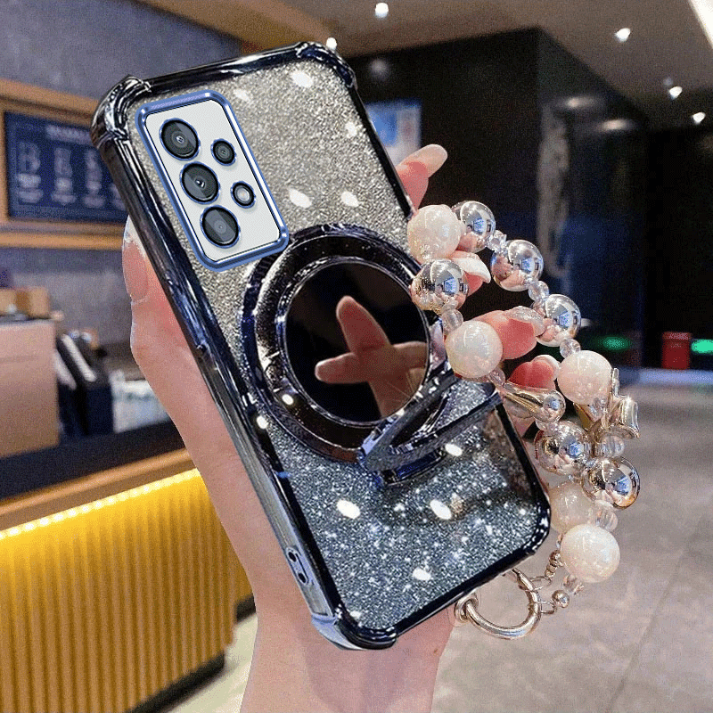 TEMU Phone Case - Case For A32 4g A32 5g A52 A52s A73 Ring Magnetic Folding Makeup Mirror Stand Holder Gradient Shinny Glitter Shockproof Protection Soft Back Cover With Fashion Elegant Bracelet Chain