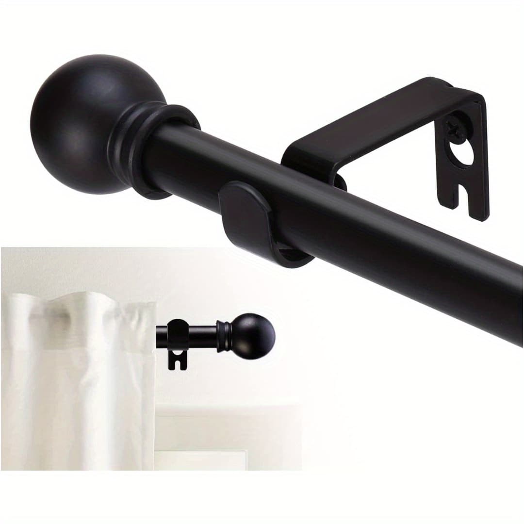 TEMU Black Curtain Rods For Windows 48 To 84in - 1 Inch Stainless Steel Window Curtain Rods, Adjustable Drapery Rods Heavy Duty For Kitchen, Sliding Door, Bedroom