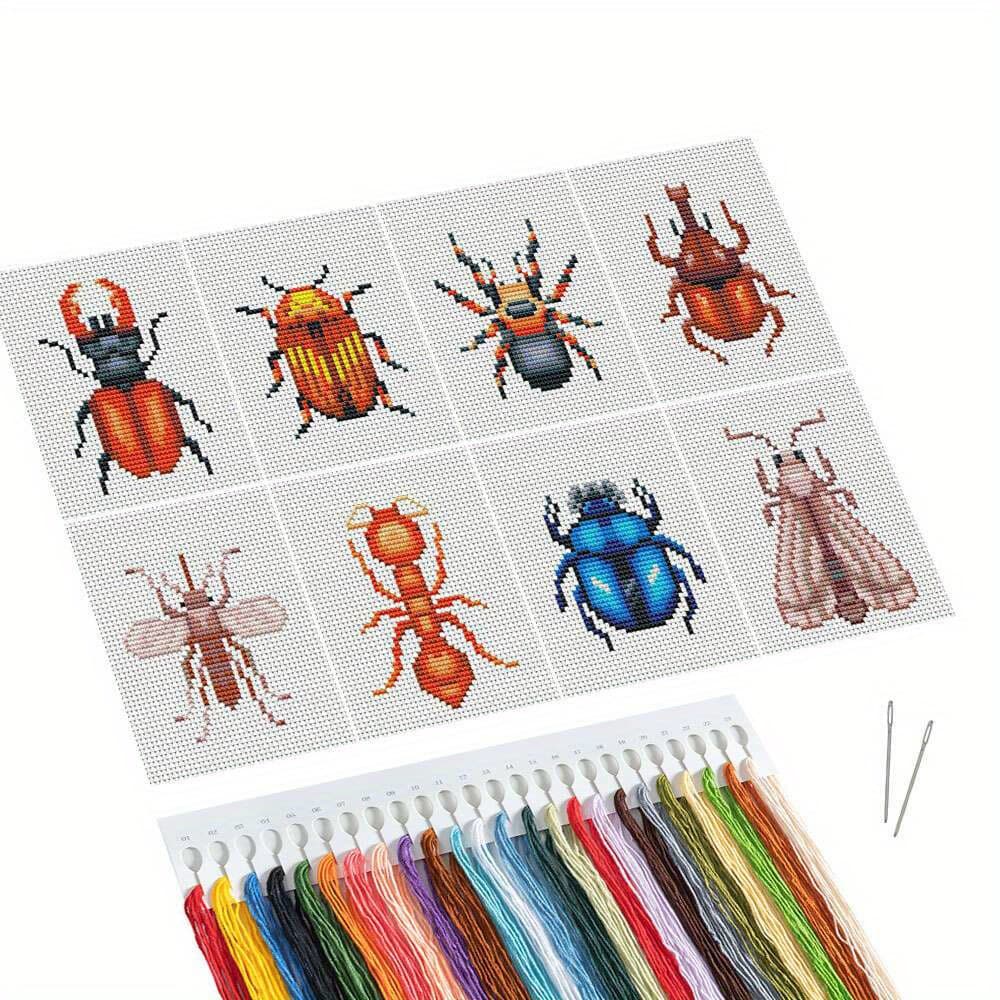 TEMU 8pcs Diy Stitch Insect Embroidery Fabric Suitable For Beginners Counted Stitch Handmade Needlework Wall Decoration