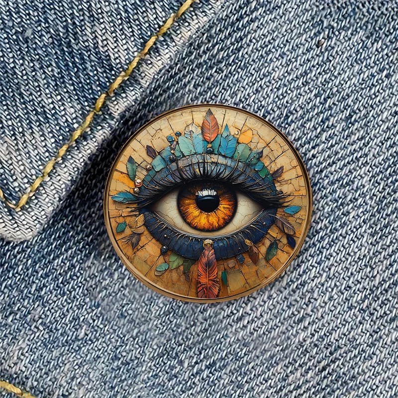 TEMU 1pc Boho Metal Resin Round Brooch Badge For Backpacks, Hats, Clothes, Shoes, And Boots Decoration - Unique , Durable Fashion Accessorye