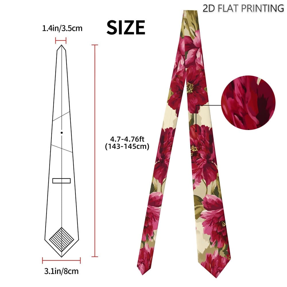 TEMU 1pc Soft Red Floral Print Tie - Suitable For Weddings, Parties, Casual Wear, Christmas & , Comfortable Necktie With Fabric, Ideal, , Corporate Events