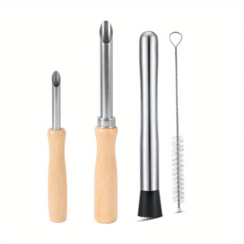 TEMU 4pcs Milk Tea Making Tool Set, Milk Tea Cup Lid Hole Puncher - Crushed Ice Stick, Fruit Flesh Masher, Cleaning Brush, Sturdy And Durable, An Gift For Thanksgiving And Christmas.