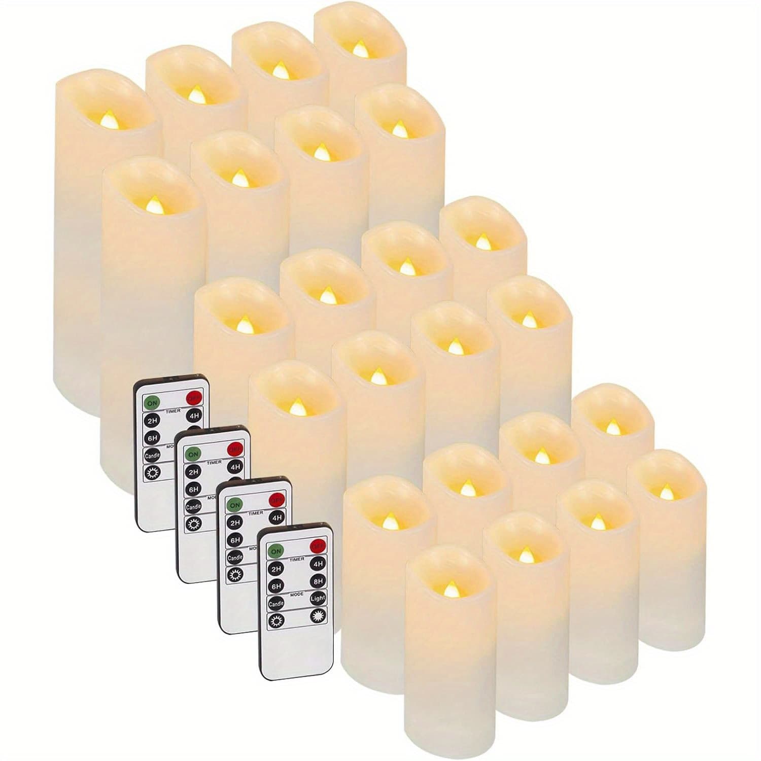 TEMU 24pcs Flameless Led Candles With Remote & Timer, Flickering Electric Warm Lights For & Holiday Romantic Decor, Battery Operated (d 2.2 *h 456
