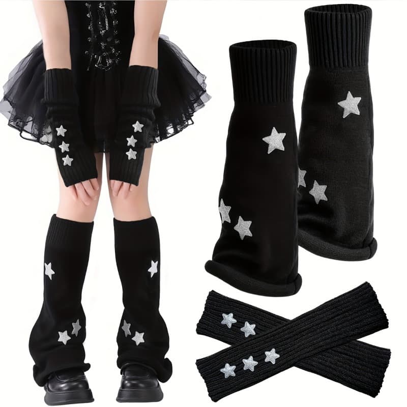 TEMU /set, Women's Socks Star Warm 1 Leg Cover And 1 Arm Sleeve, Sweet Cute Thigh High Socks Set, Clothing Props, Style, Fashion Trend